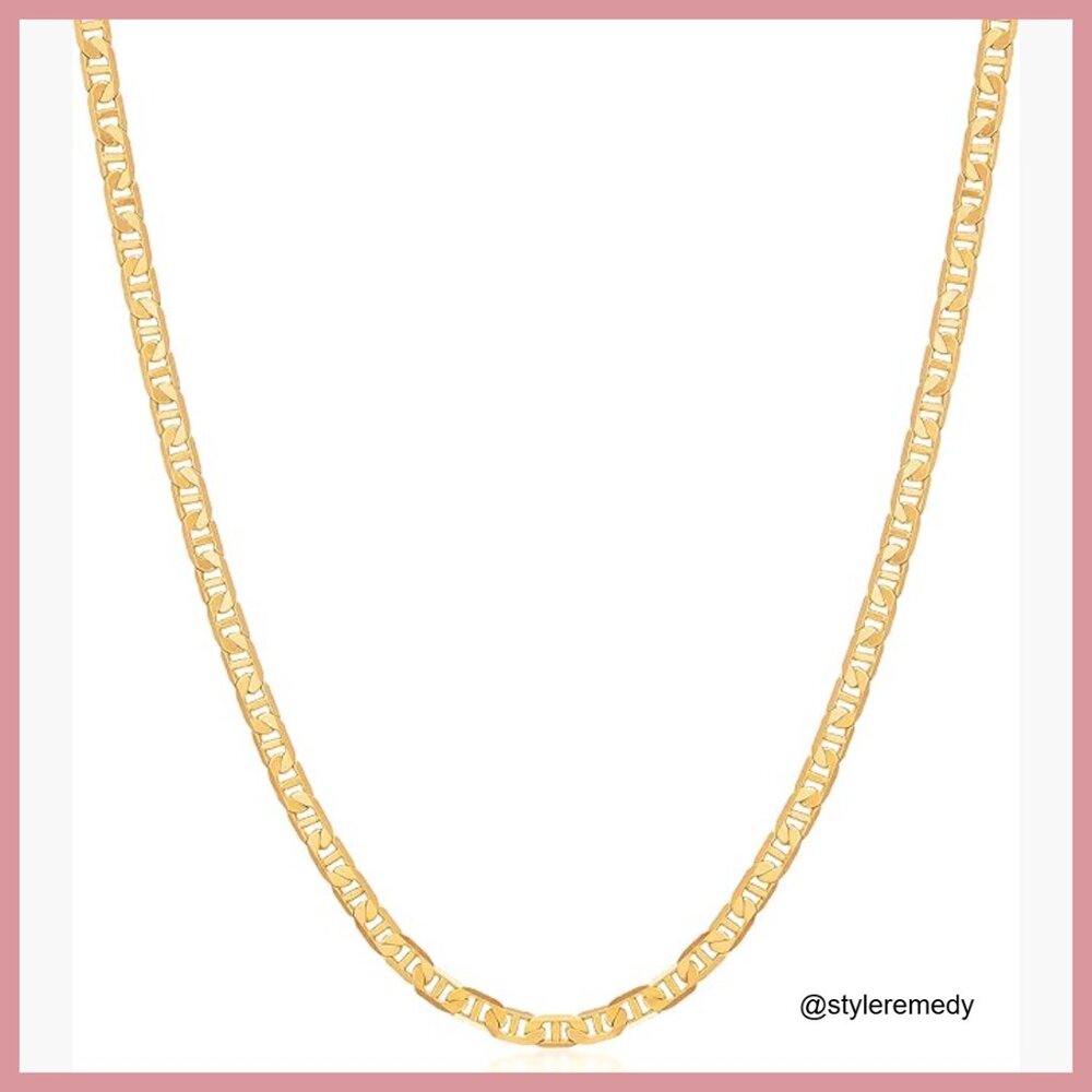 18K Gold Plated Mariner Chain Necklace, Lobster Clasp, 18 Inch Length